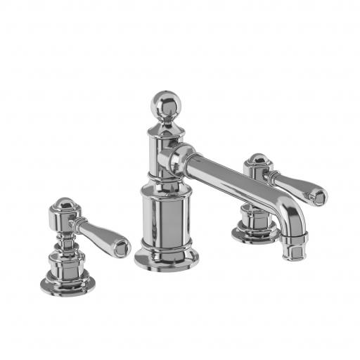 Burlington Arcade Three hole basin mixer deck-mounted without pop up waste - chrome - with brass lever