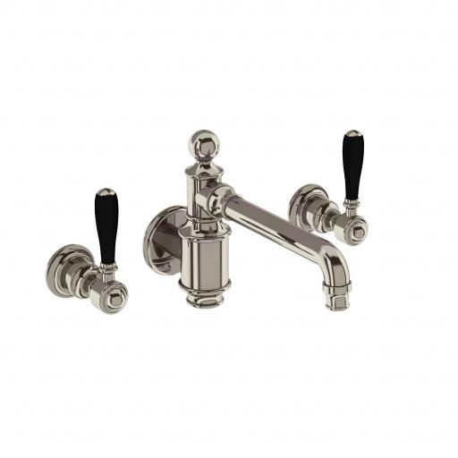 Burlington Arcade Three hole basin mixer wall-mounted without pop up waste - nickel - with black lever
