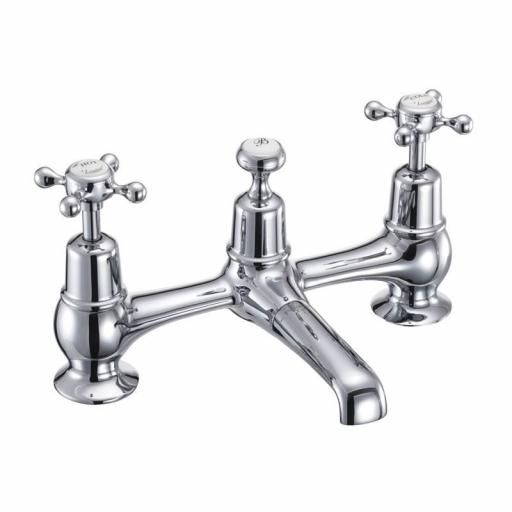 Burlington Claremont 2 tap hole bridge basin mixer with swivelling spout with plug and chain waste