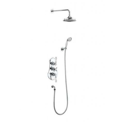 Burlington Severn Thermostatic Two Outlet Concealed Shower Valve , Fixed Shower Arm, Handset & Holder with Hose with 9 inch rose
