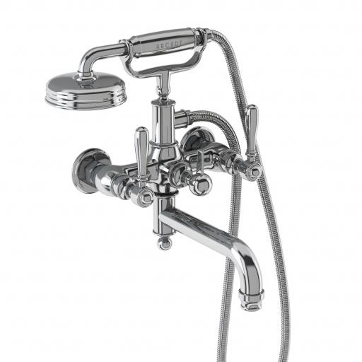 Burlington Arcade Bath shower mixer wall-mounted - chrome with brass lever