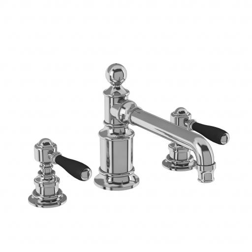 Burlington Arcade Three hole basin mixer deck-mounted without pop up waste - chrome - with black lever